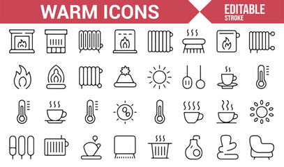Editable Set of Warmth, Heating, and Temperature Control Icons