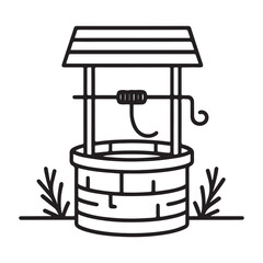 Wishing well line art illustration old traditional countryside design