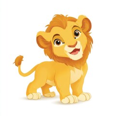 Obraz premium Cute cartoon lion isolated on white background. Baby lion smiling. Vector illustration.