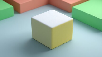 Obraz premium Soft colorful foam cubes arranged on a smooth surface with pastel tones creating a minimalist abstract composition.
