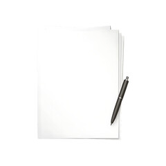 Blank white paper sheets and pen isolated on a white background