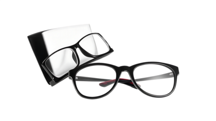 Black eyeglasses with case isolated on a white background png ai generated