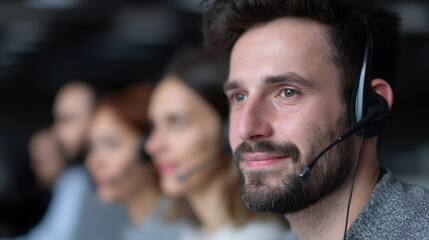 Call center team working in office.