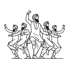 Punjabi Bhangra Dancers Traditional Folk Dance Illustration