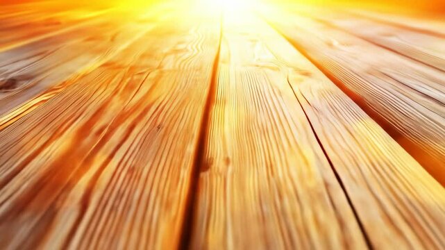 Sunlit, warped wooden planks receding in perspective