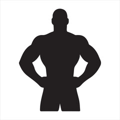 Fototapeta premium Silhouette of Muscular Bodybuilder Flexing Back and Arm.