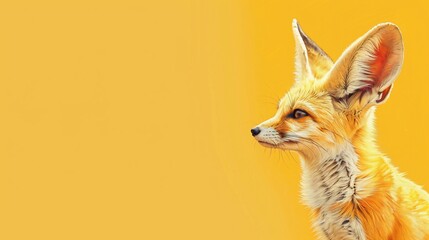 Portrait of a Fennec Fox, profile view, vibrant orange-yellow tones, soft lighting