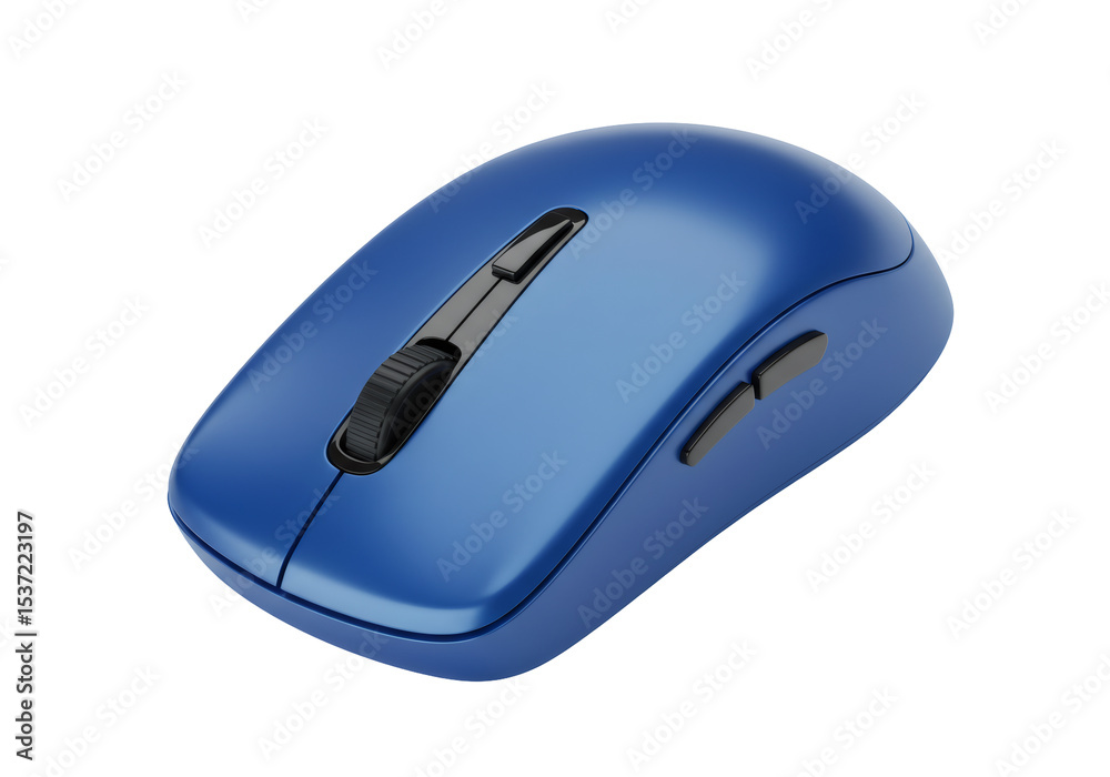 Poster isolated wireless computer mouse in blue on transparent background for design