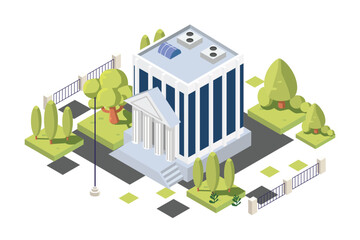 bank building isometric illustration vector design