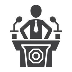 Speaker at Podium with Microphones Icon Gray Silhouette 2