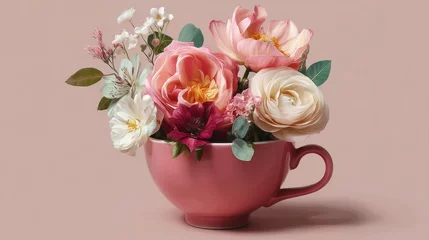 Floral Arrangement in a Pink Teacup