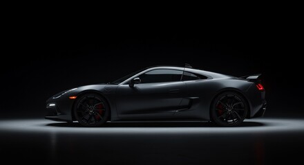 Fototapeta premium Sleek Black Sports Car Silhouette in Dramatic Studio Lighting