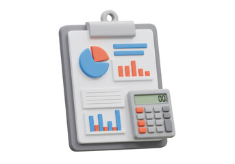 3D Render of Financial Report and Calculator on Transparent Background Graphic