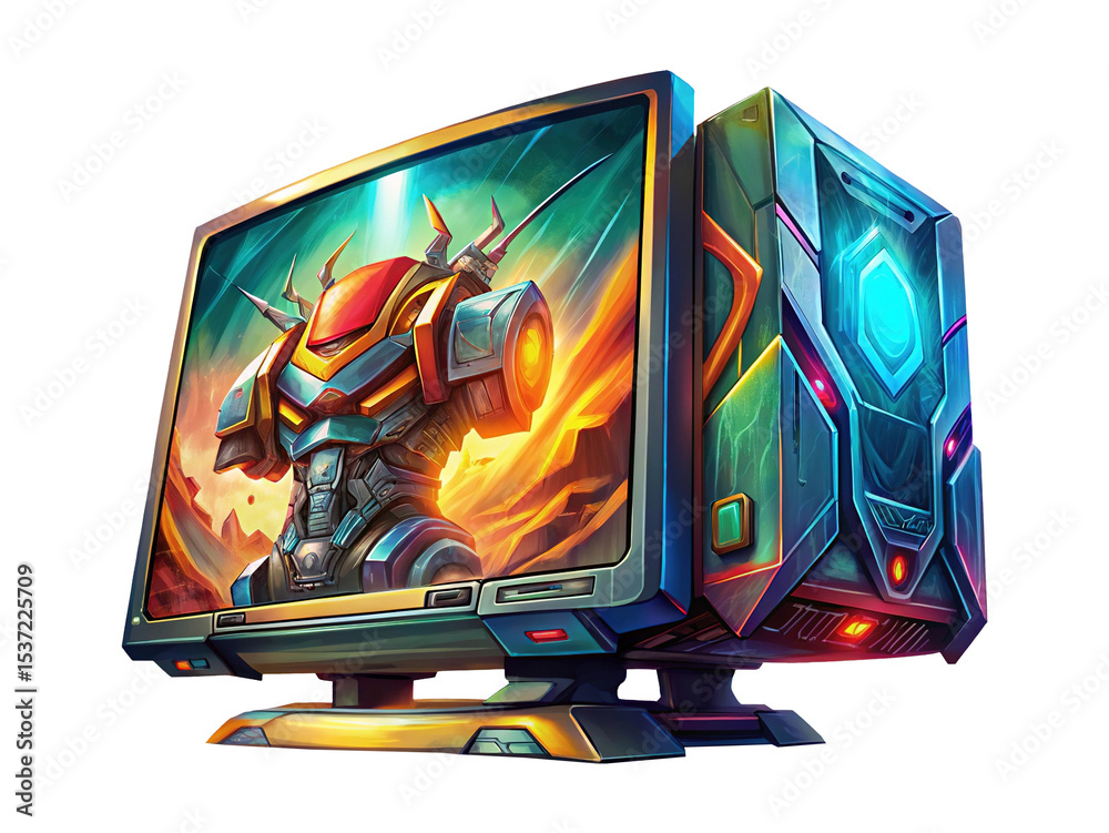Fototapete futuristic computer showcasing robotic character in a stylized display art