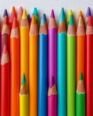 Colorful Arrangement of Assorted Crayons on White Background