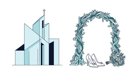 Simple Wedding Ceremony and Church Destination Venue Illustrations Pack