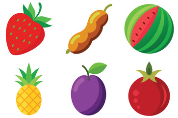 Collection of six colorful flat fruit illustrations