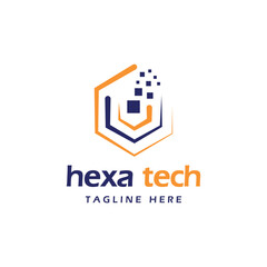 hexagon technology logo design modern concept hexa tech