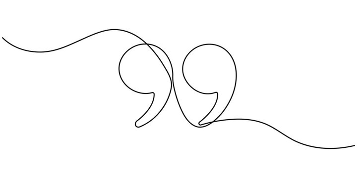 One continuous line illustration of quote mark icons. Continuous line drawing of quotes vector, Single continuous line drawing of a quote mark. One continuous line of a quote mark drawing.