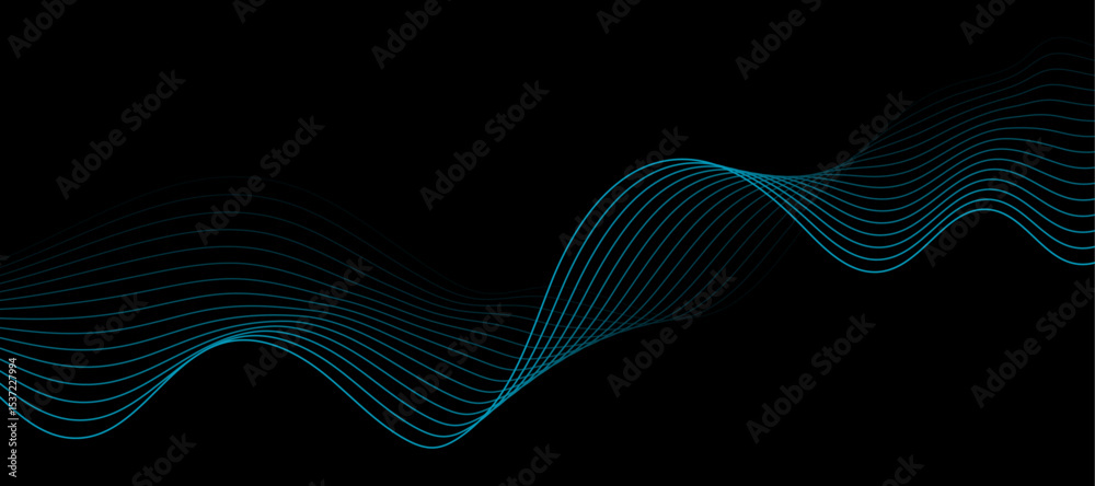 Poster abstract lines on black background. frequency sound wave, twisted curve lines with blend effect.