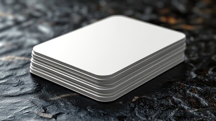 Stack of blank rectangular cards on dark surface