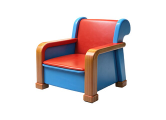 Fototapeta premium Red and blue children's armchair with wooden arms isolated on white background
