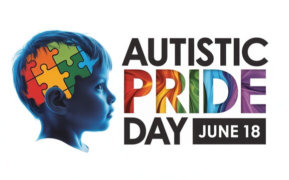 Autistic Pride Day, Child silhouette with puzzle brain celebrates Autistic Pride Day, June.