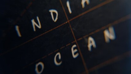 Indian ocean illustrated Earth map macro view. Name geographical object marked