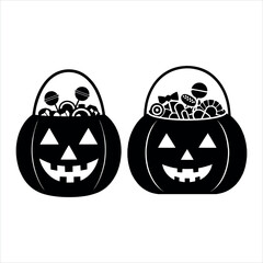 Two Black and White Halloween Candy Pumpkins for Design