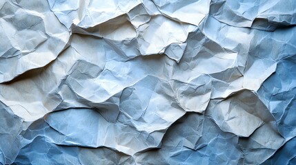 Fototapeta premium Crumpled Paper Texture: Blue and White Abstract Background