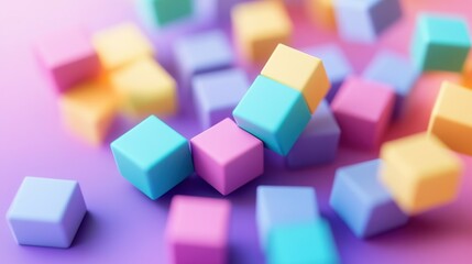 Obraz premium Colorful Cubes Scattered on a Pastel Background