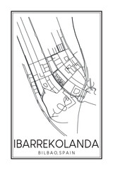 Hand drawn printable downtown road map poster of district IBARREKOLANDA of the Spanish city of BILBAO on solid white background with city name