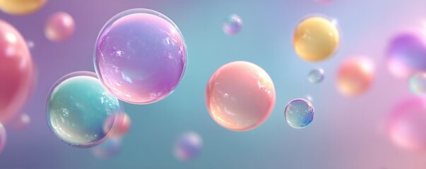 Pastel-colored floating bubbles on a softly blurred dreamy background