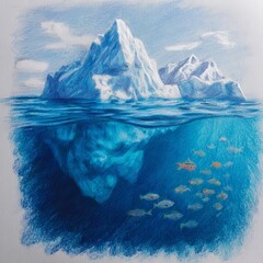 Fototapeta premium Underwater view of iceberg with beautiful transparent sea on background - illustration.