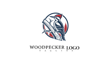 Elegant Nature Branding Vector Featuring Woodpecker Bird. Clean Tree Logo Design for Wildlife Conservation Projects and Eco Company Identity Illustration.

