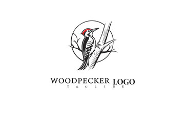 Woodpecker Tree Vector Logo with Natural Bird Symbol. Clean Design for Environmental Branding, Wildlife Advocacy Identity, and Sustainable Outdoor Product Packaging.


