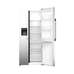 Modern stainless steel refrigerator isolated on a white background png ai generated