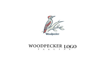 Nature-Themed Woodpecker Logo Vector with Tree Trunk. Elegant Bird Illustration Perfect for Eco Businesses, Wildlife Groups, and Green Marketing Identity Designs.

