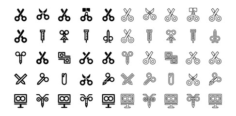 Surgical Instruments Line Icon Set – 48 Minimalist Vector Pictograms for Operating Rooms – Includes Scissors, Sutures, Laparoscopy & Robotic Surgery Tools (SVG/PNG/EPS)
