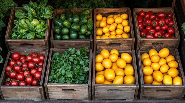 Wooden crates filled with fresh produce