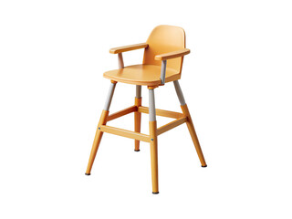 Fototapeta premium A modern orange baby high chair with adjustable height on a white background