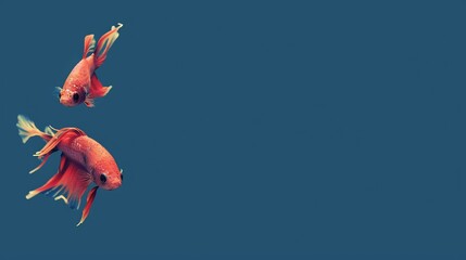 Two vibrant orange fish in a serene aquatic scene