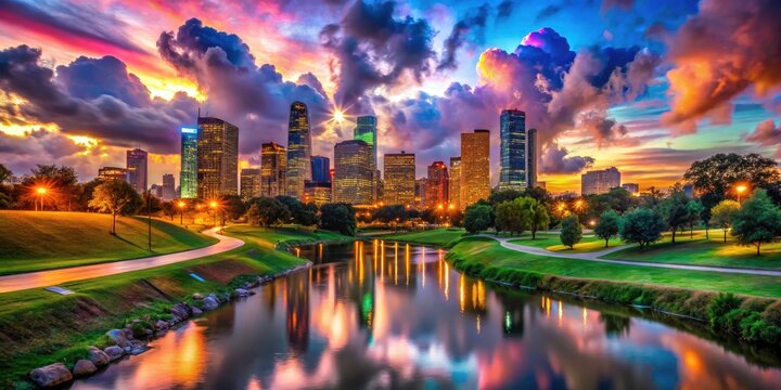 Dreamlike Houston nightscape: Eleanor Tinsley Park's cityscape photography captures a surreal Texas fantasy.