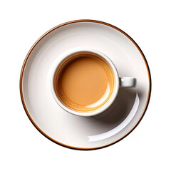 Invigorating coffee drink in porcelain cup, stimulating morning beverage top view on transparent background
