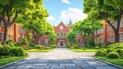 School clipart Concept a school entrance with welcoming sign, soft morning light, clean and inviting architecture