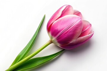 Dreamlike pink tulip petals unfurl in fantasy, a magical floral photograph on white.