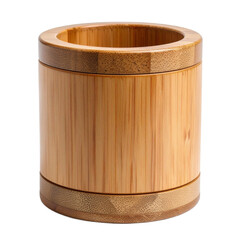 Cylindrical pen holder showcasing fine bamboo texture and craftsmanship on transparent background