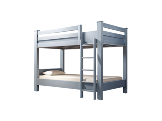 Modern Blue Painted Wooden Bunk Bed with Ladder and Mattress Isolated