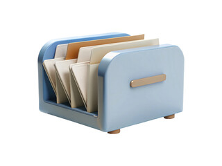 Stylish blue desk organizer with beige file folders for home or office