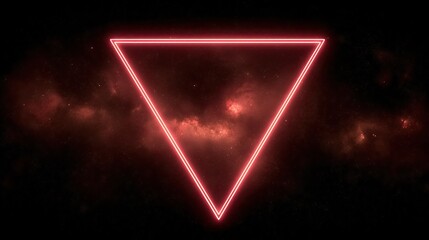 Glowing Triangle: Neon shape against nebula background with dark cosmic backdrop